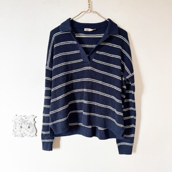 Faherty Miramar Linen Polo Sweater Navy Mystic and Cream Striped M - Picture 5 of 10